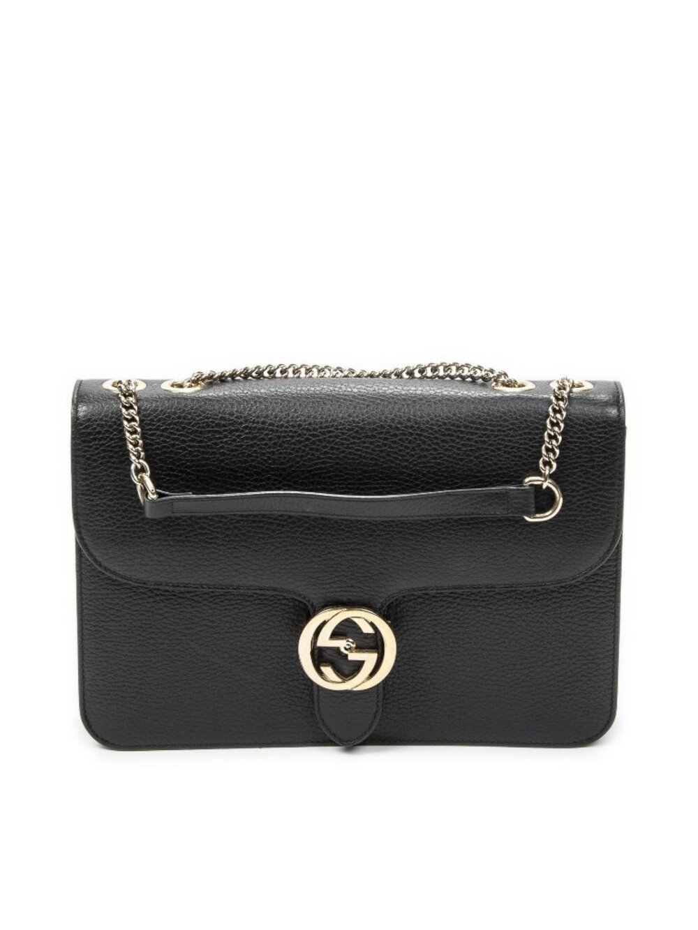 Gucci Small Interlocking G GG Chain Crossbody Black Grain Calfskin Leather